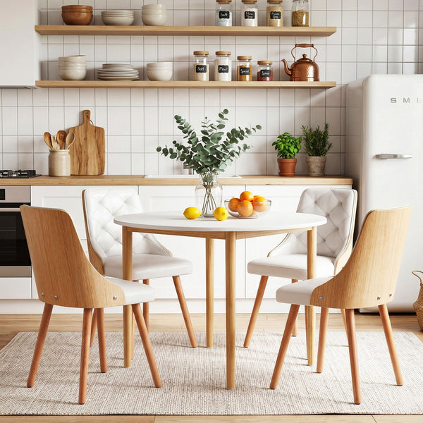 Artiss Dining Table and Chairs Set 5PCS Round 4 PU Leather Seater Dining Set White Awezingly
