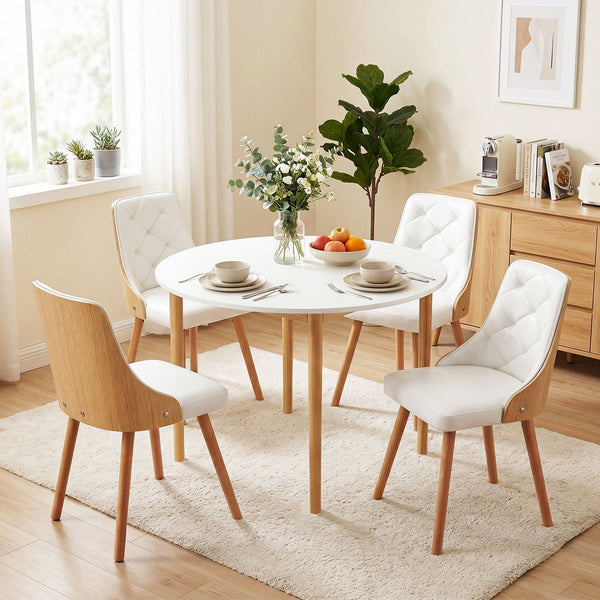 Artiss Dining Table and Chairs Set 5PCS Round 4 PU Leather Seater Dining Set White Awezingly