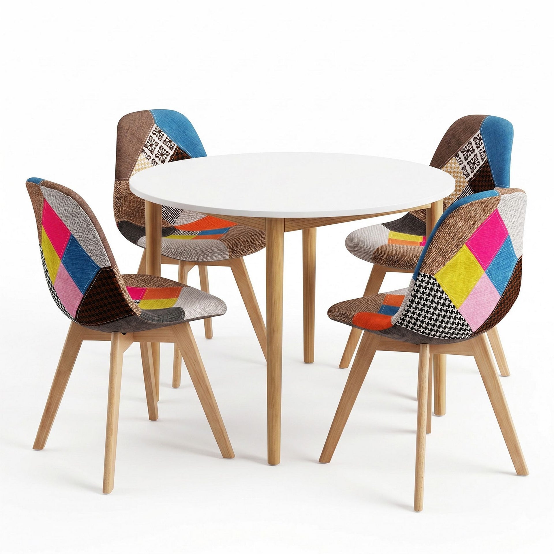 1 Artiss Dining Table and 4 Fabric Eiffel Chairs Set White Awezingly