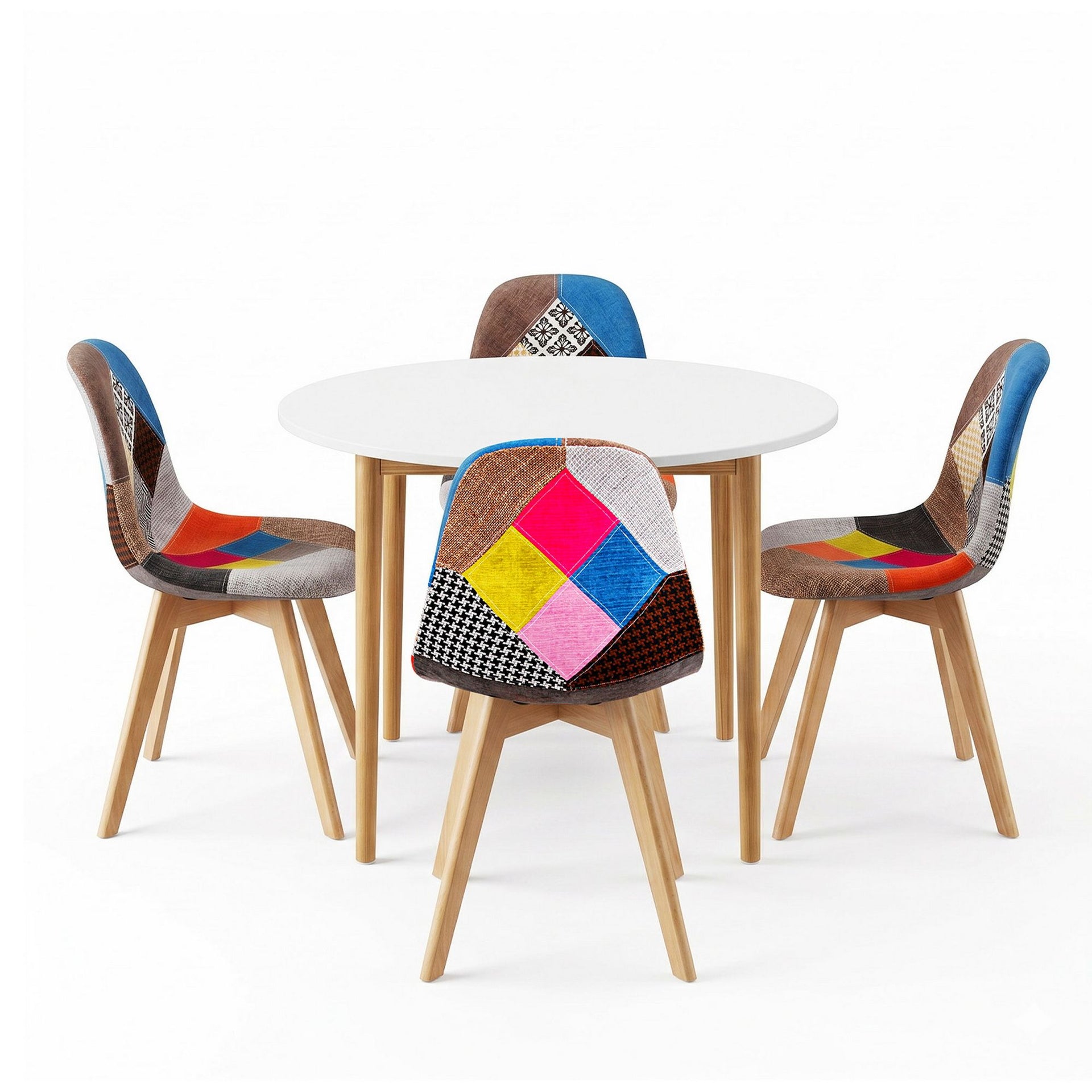 1 Artiss Dining Table and 4 Fabric Eiffel Chairs Set White Awezingly