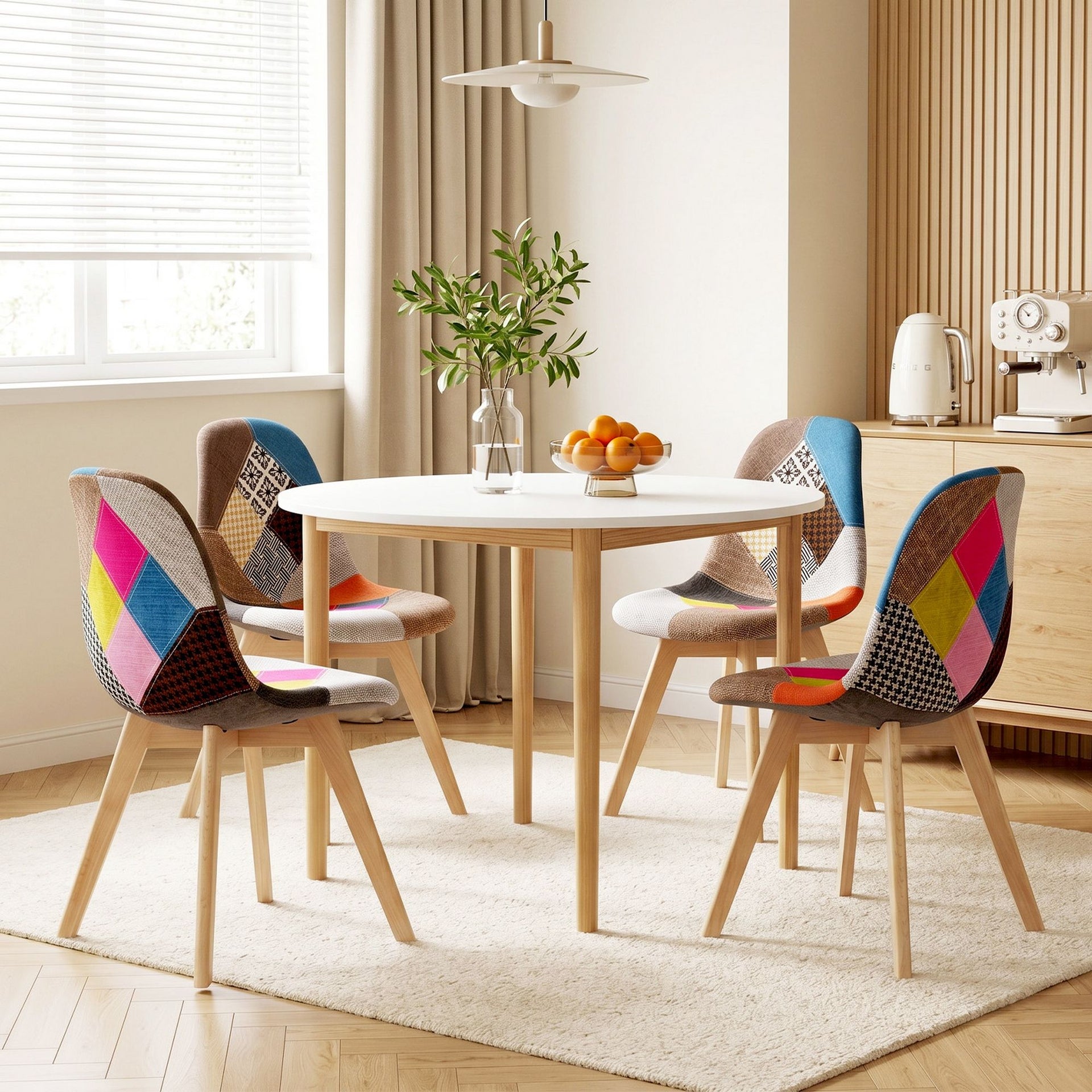 1 Artiss Dining Table and 4 Fabric Eiffel Chairs Set White Awezingly