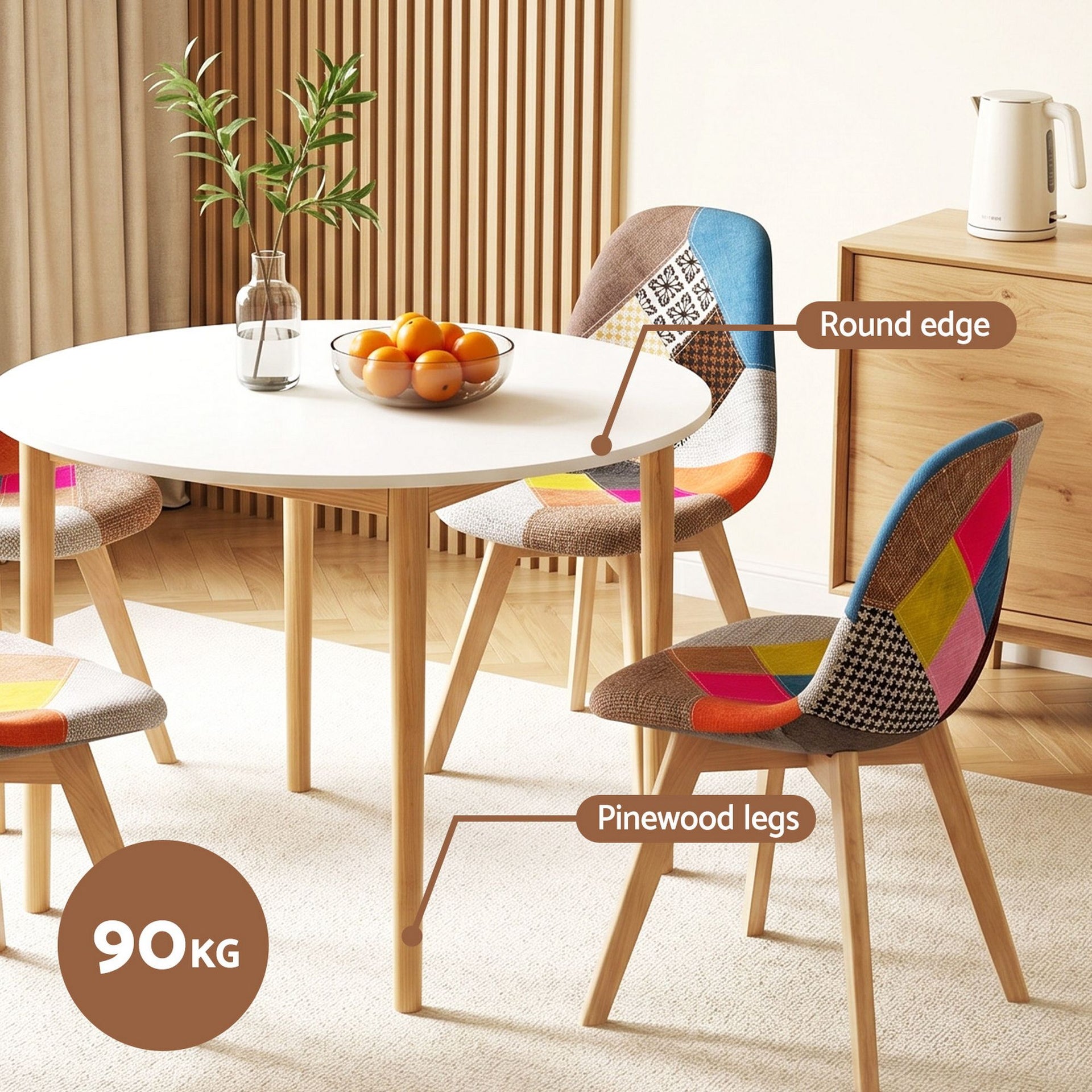 1 Artiss Dining Table and 4 Fabric Eiffel Chairs Set White Awezingly