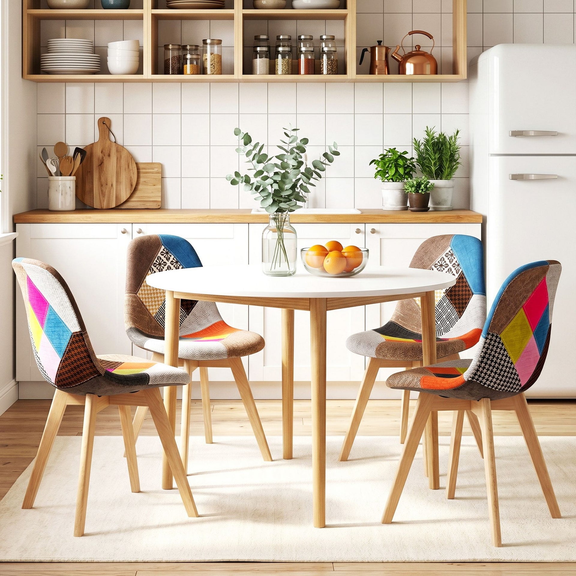 1 Artiss Dining Table and 4 Fabric Eiffel Chairs Set White Awezingly