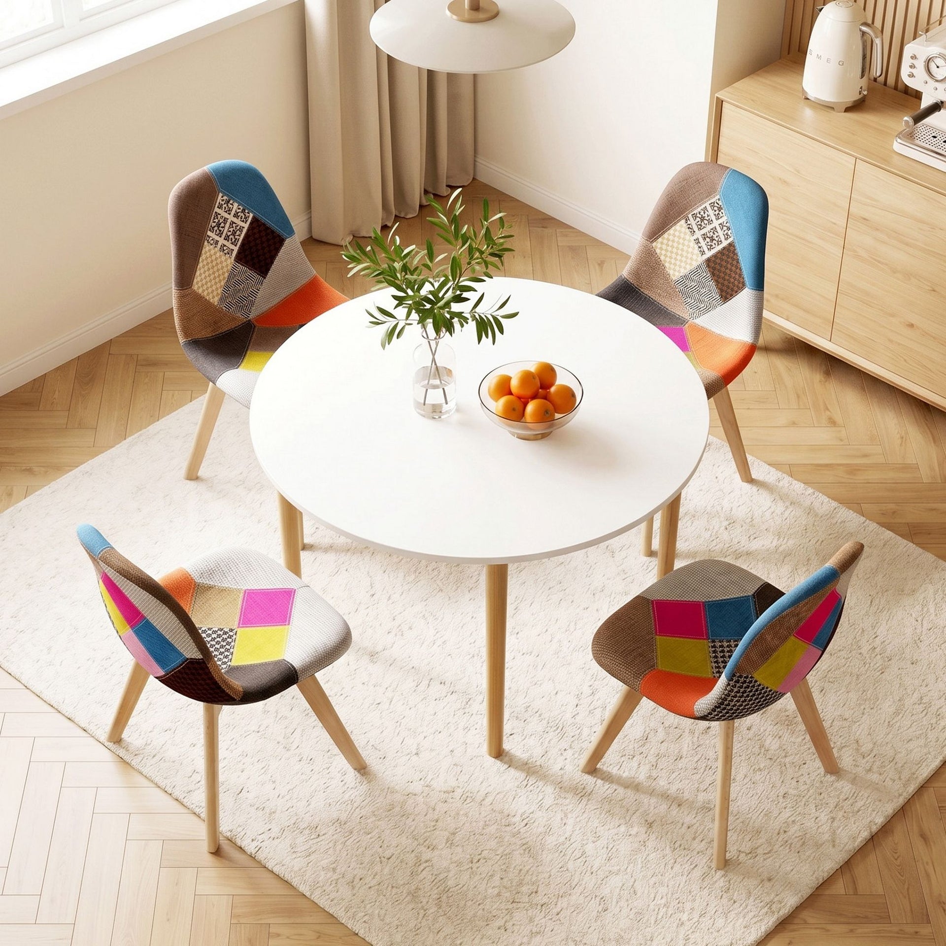 1 Artiss Dining Table and 4 Fabric Eiffel Chairs Set White Awezingly