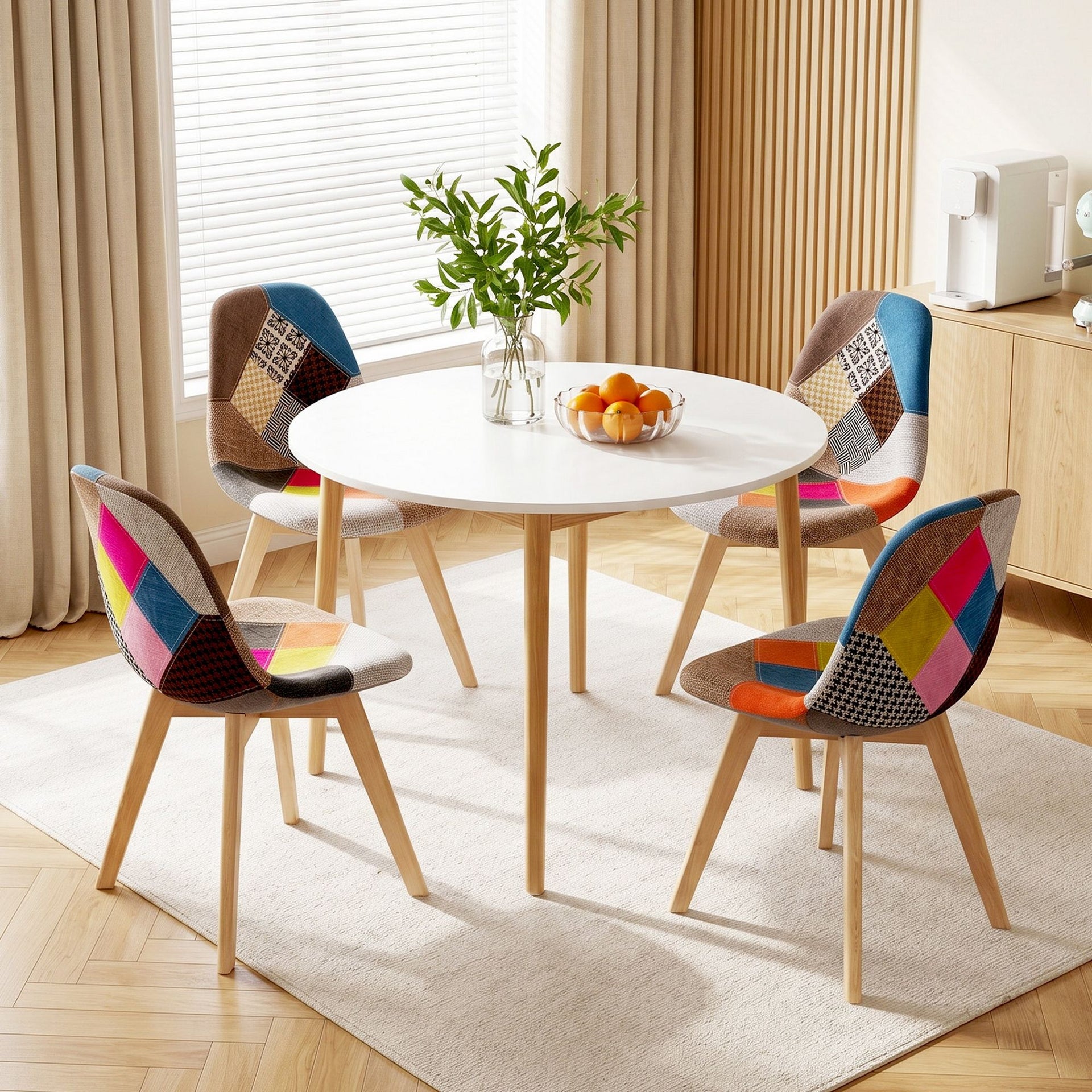 1 Artiss Dining Table and 4 Fabric Eiffel Chairs Set White Awezingly