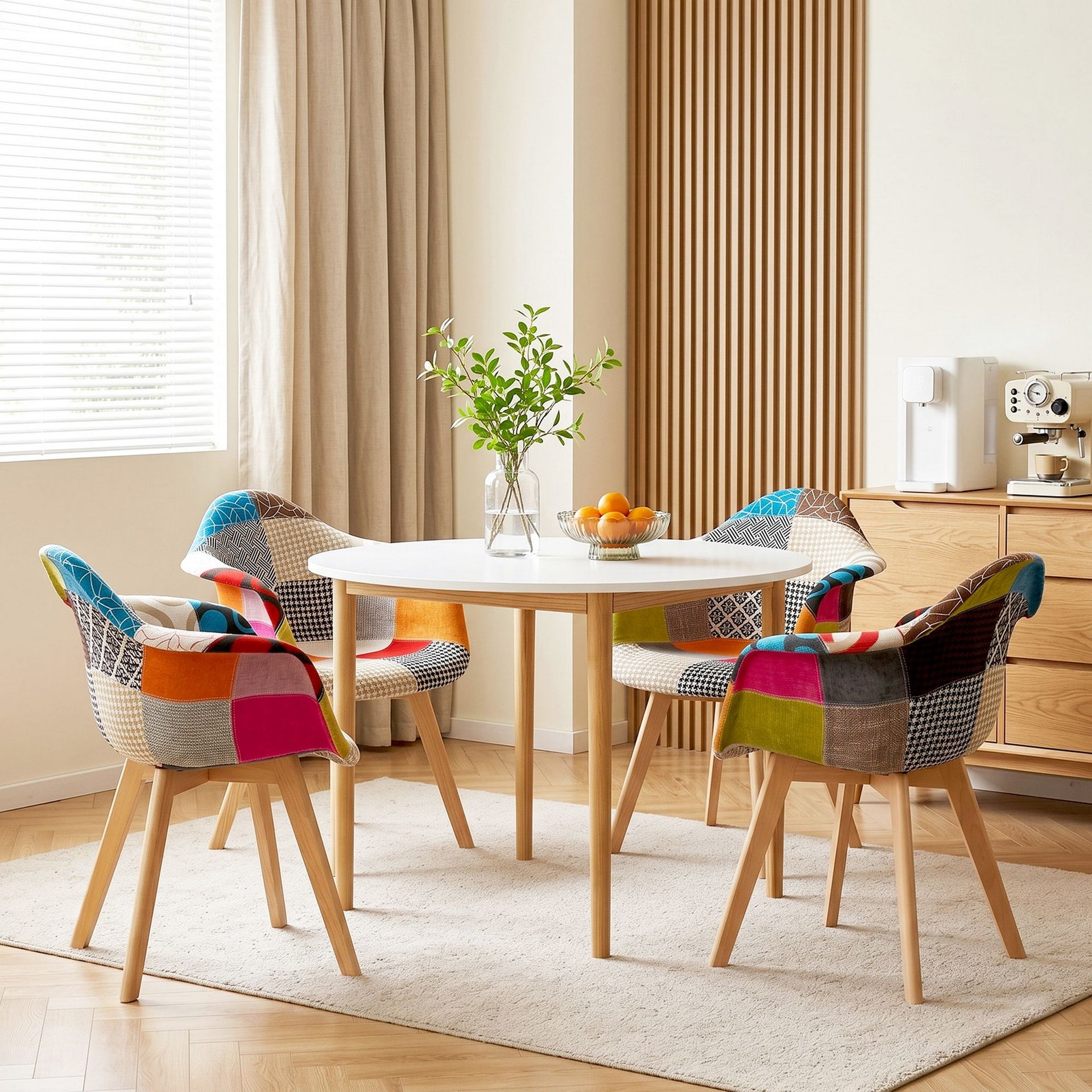 1 Artiss Dining Table and 4 Mid Century Chairs Set White Awezingly