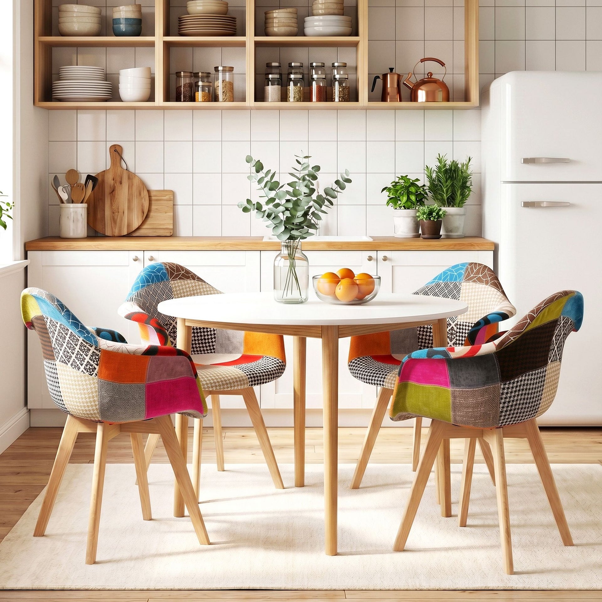 1 Artiss Dining Table and 4 Mid Century Chairs Set White Awezingly