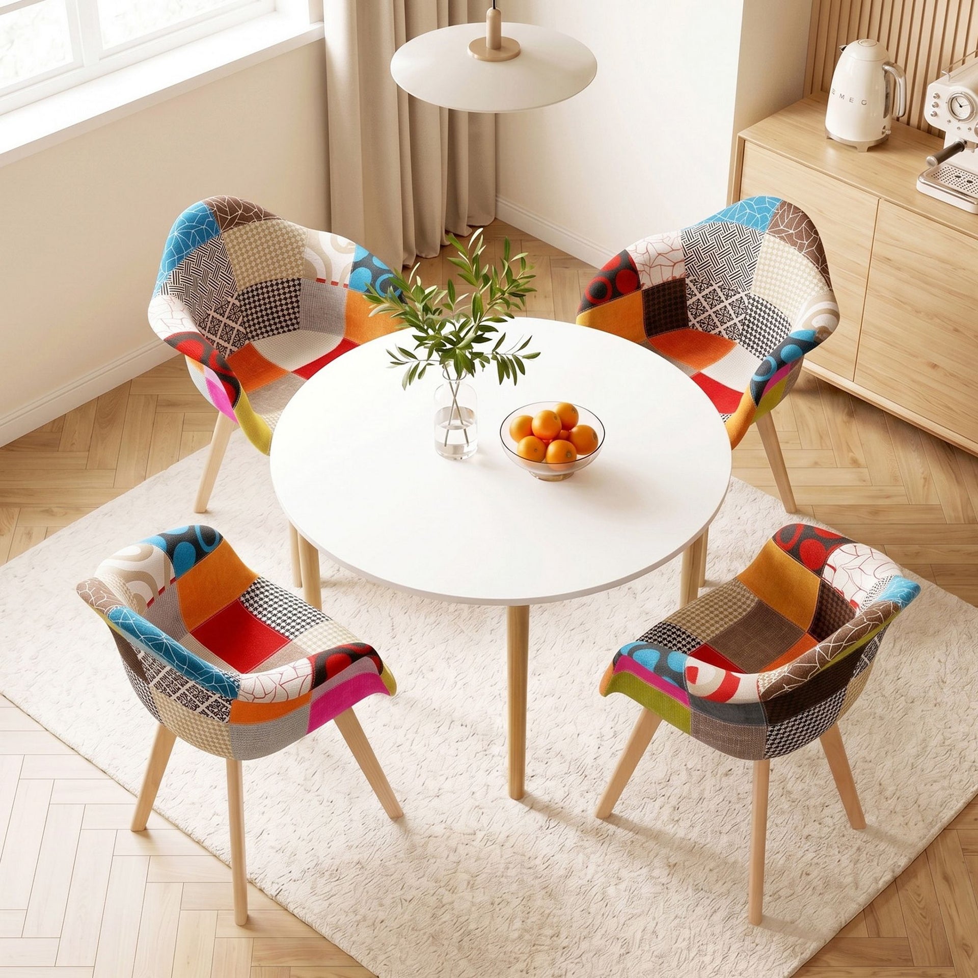 1 Artiss Dining Table and 4 Mid Century Chairs Set White Awezingly