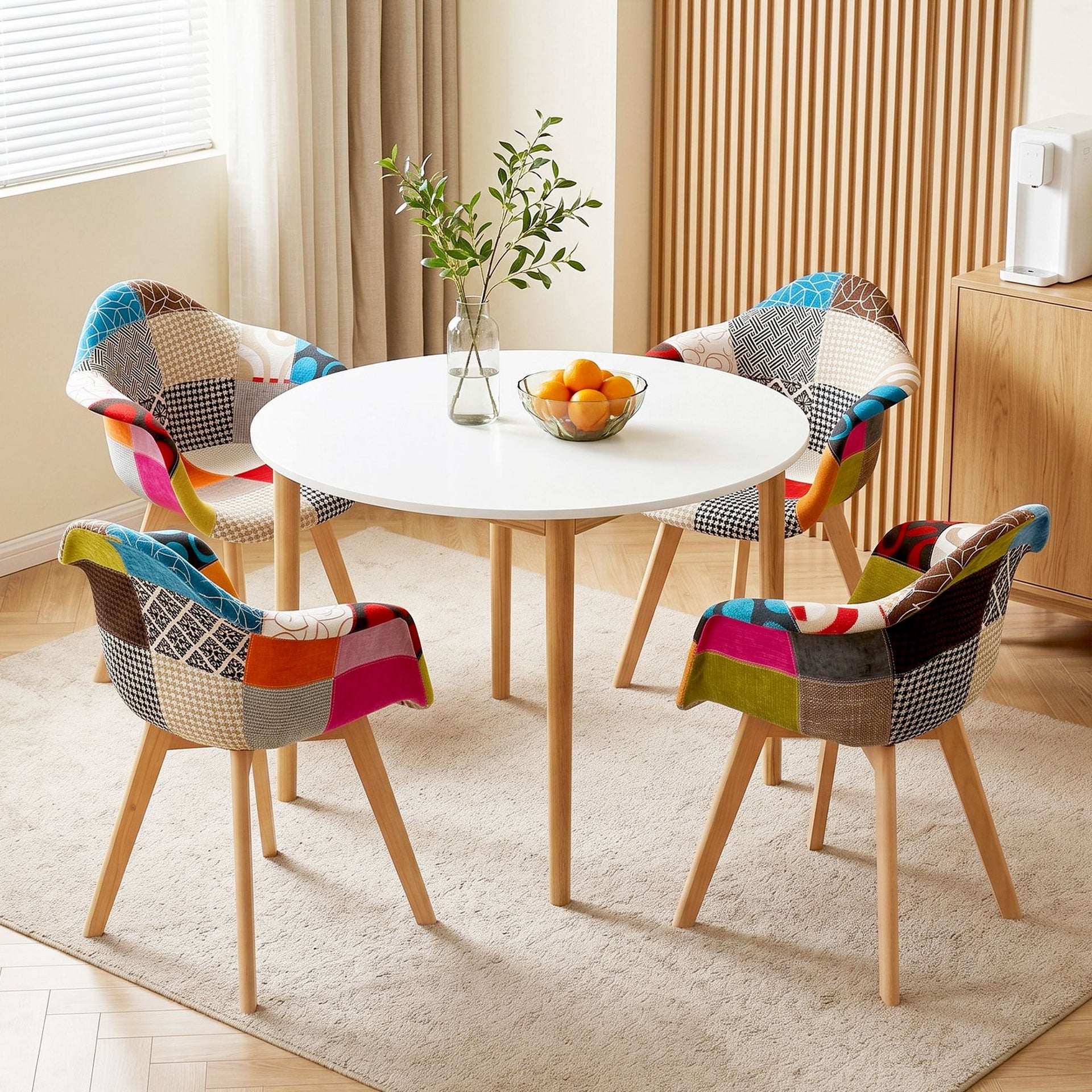 1 Artiss Dining Table and 4 Mid Century Chairs Set White Awezingly