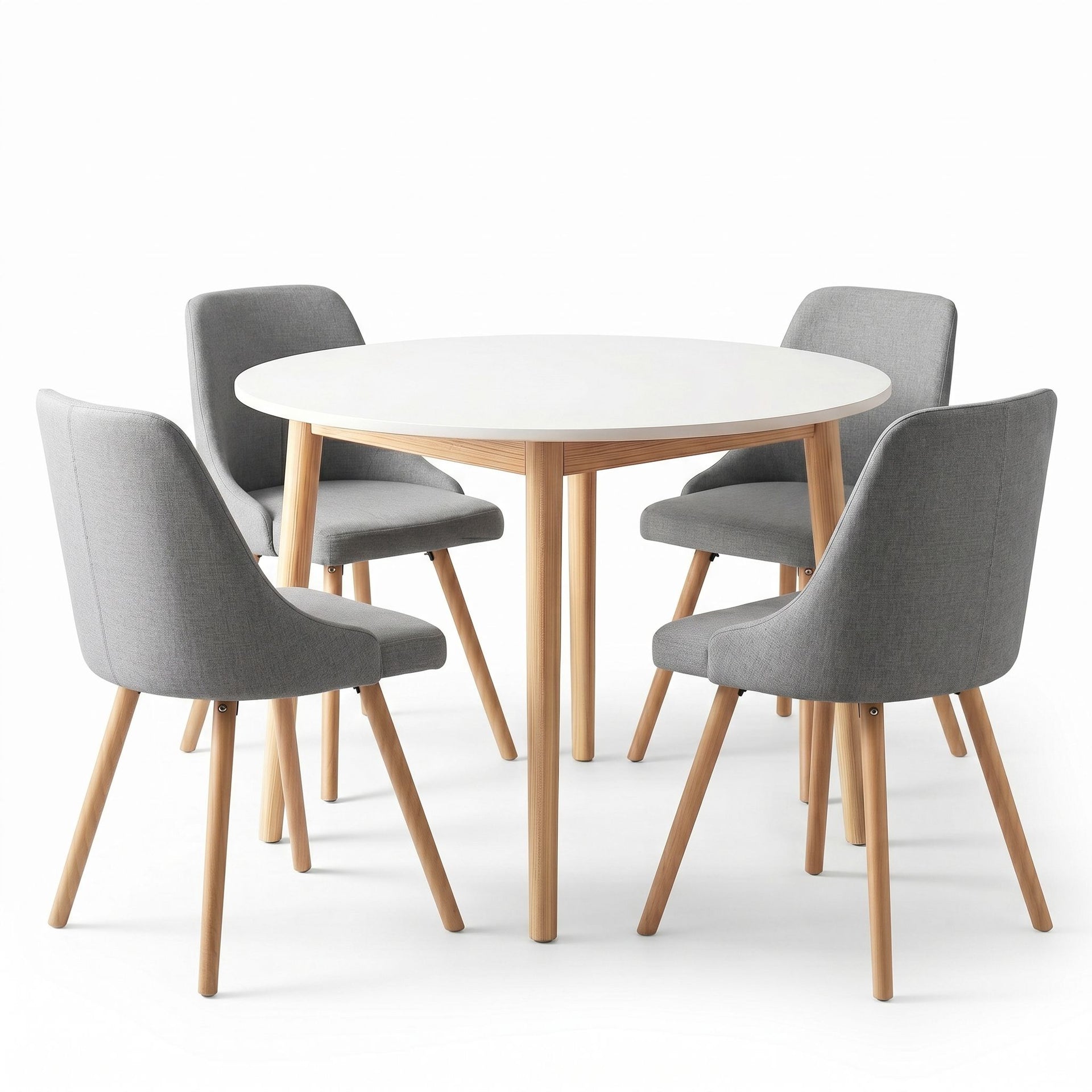 Artiss Round Dining Table and Chairs Set 5pcs Compact Kitchen Furniture White Natural Wood & Grey Awezingly