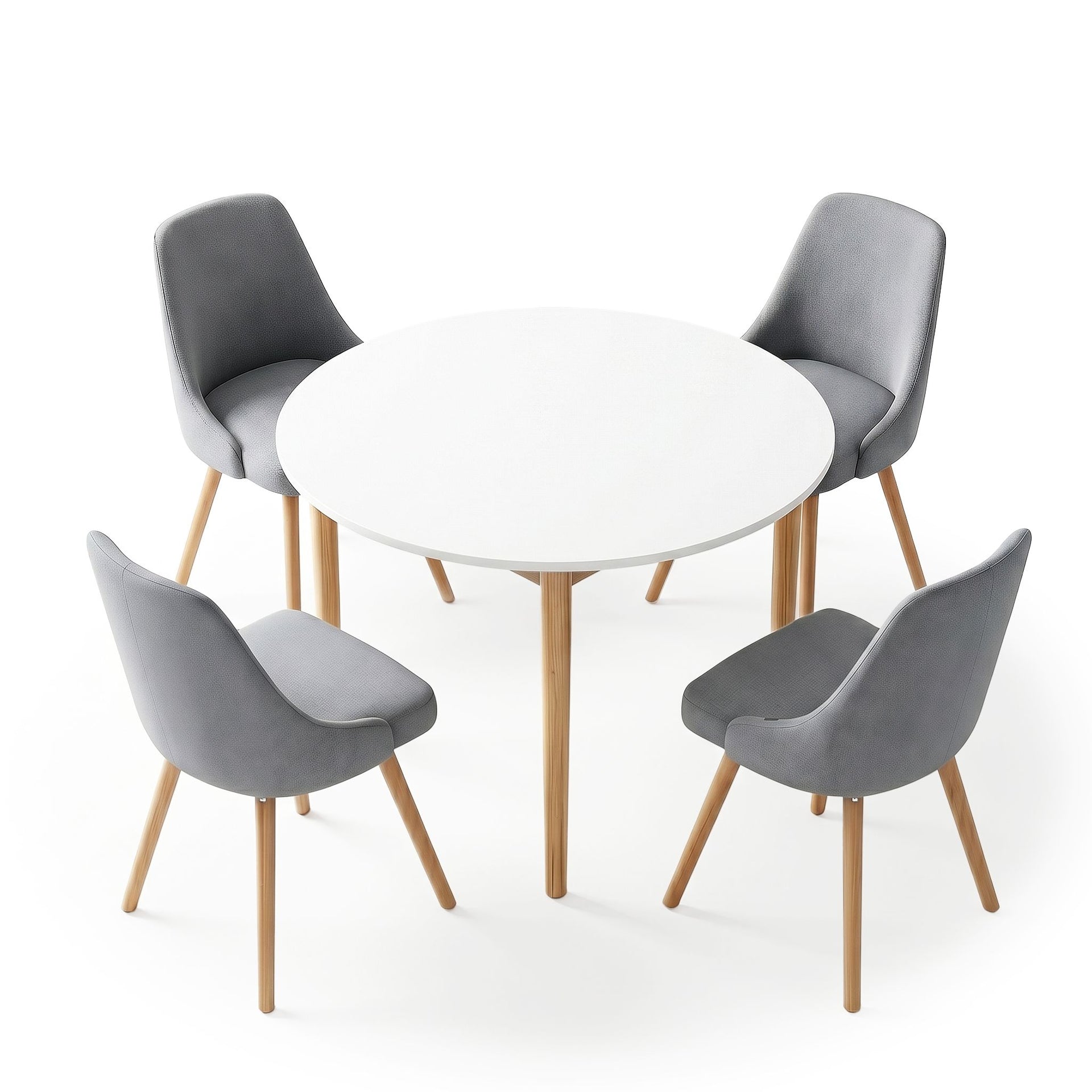 Artiss Round Dining Table and Chairs Set 5pcs Compact Kitchen Furniture White Natural Wood & Grey Awezingly