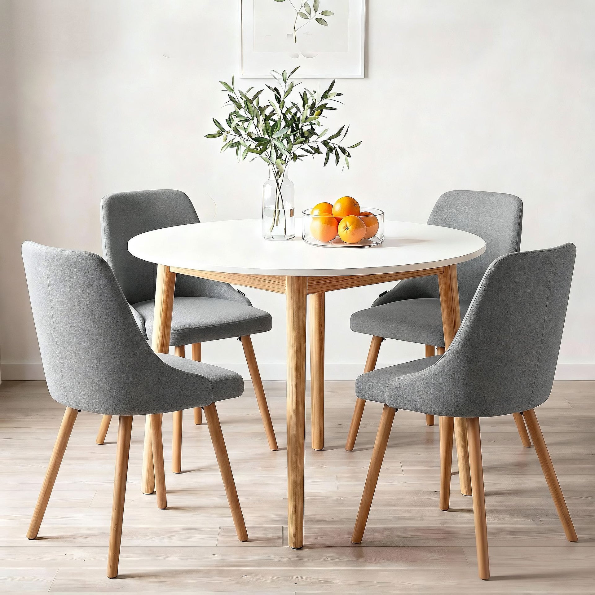 Artiss Round Dining Table and Chairs Set 5pcs Compact Kitchen Furniture White Natural Wood & Grey Awezingly