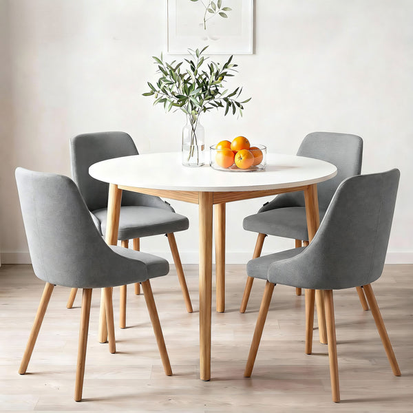 Artiss Round Dining Table and Chairs Set 5pcs Compact Kitchen Furniture White Natural Wood & Grey Awezingly