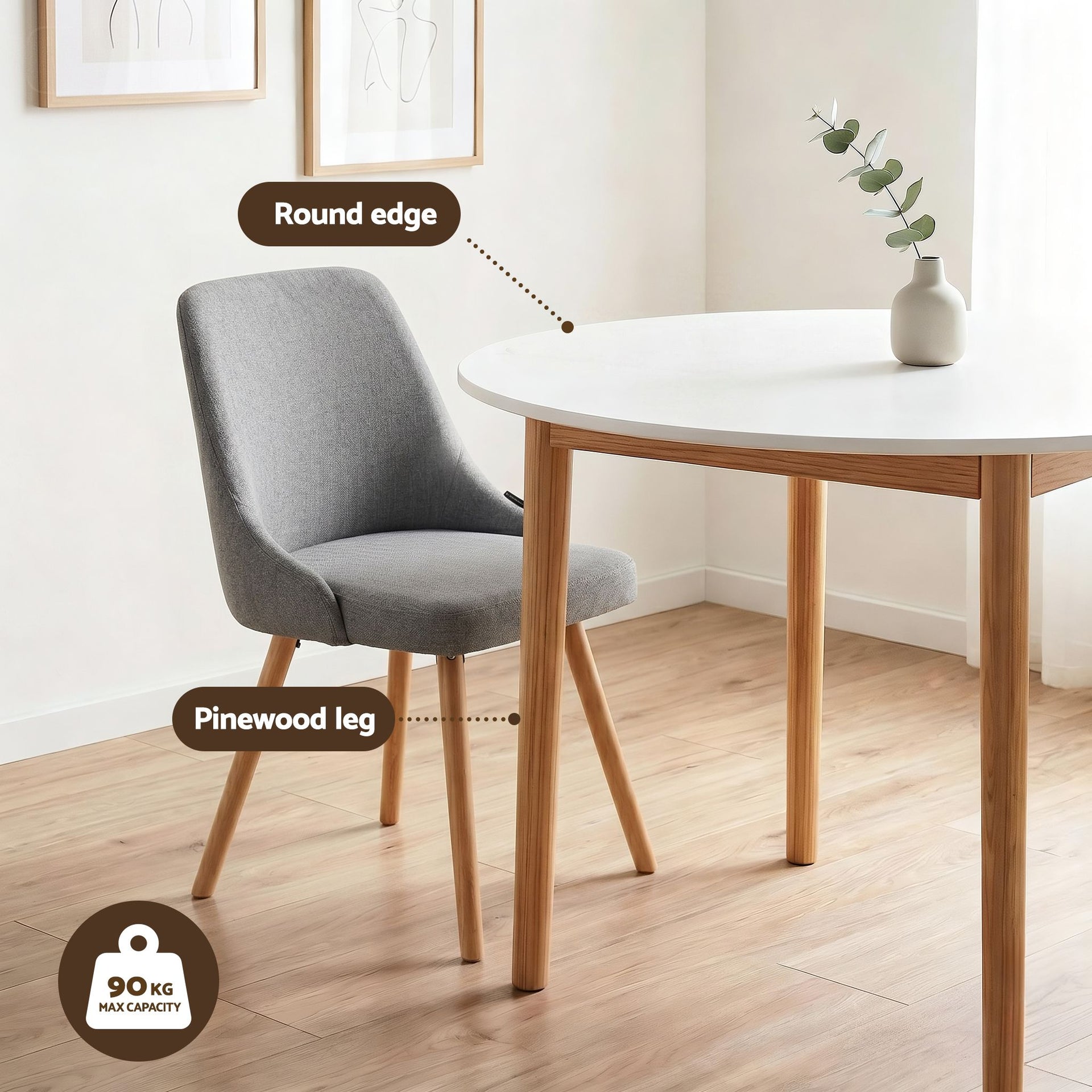 Artiss Round Dining Table and Chairs Set 5pcs Compact Kitchen Furniture White Natural Wood & Grey Awezingly