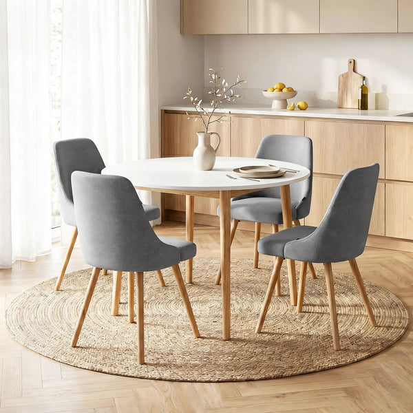 Artiss Round Dining Table and Chairs Set 5pcs Compact Kitchen Furniture White Natural Wood & Grey Awezingly