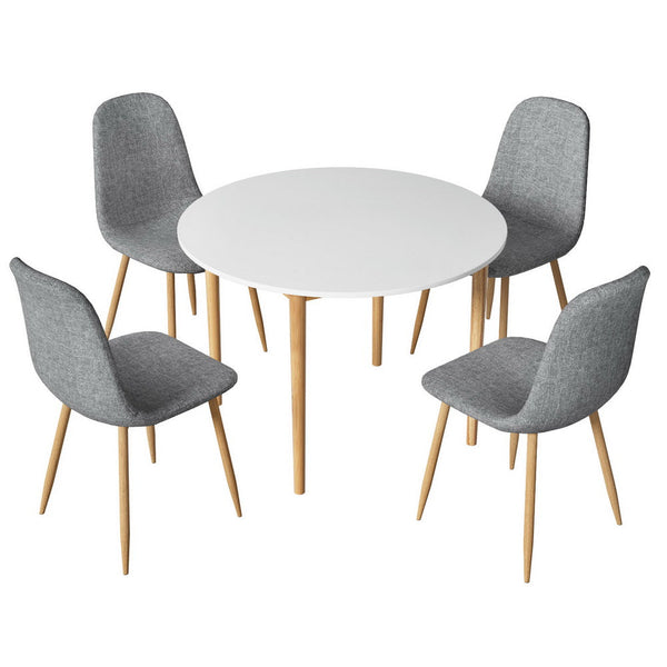 1 Artiss Dining Table and 4 Chairs Set White Grey Artiss