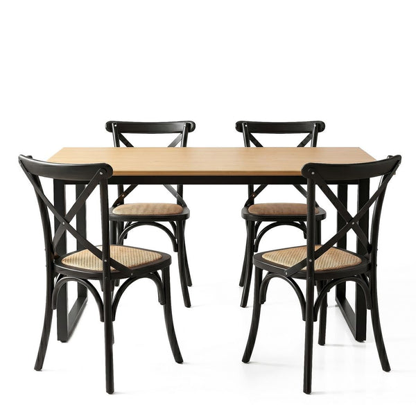 Artiss Dining Table and Chairs Set 5PCS Industrial 4 Black Rattan Chairs for Kitchen, Dining Room, Café Giantz