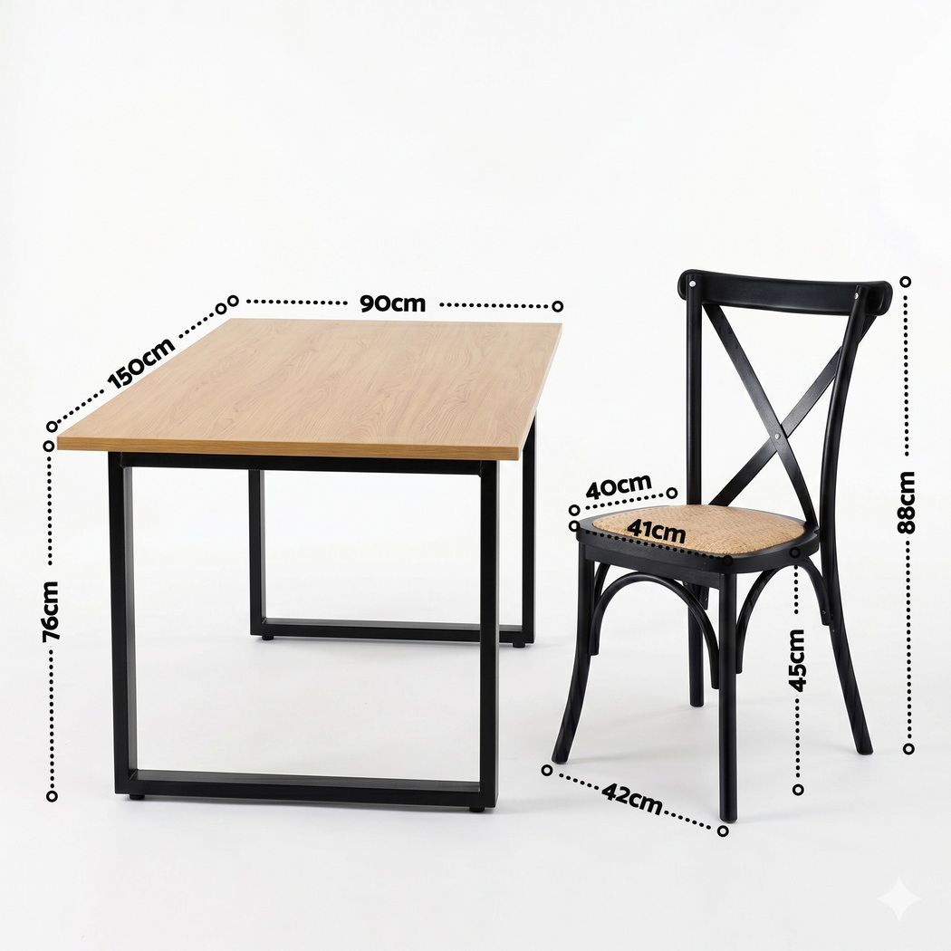 Artiss Dining Table and Chairs Set 5PCS Industrial 4 Black Rattan Chairs for Kitchen, Dining Room, Café Giantz