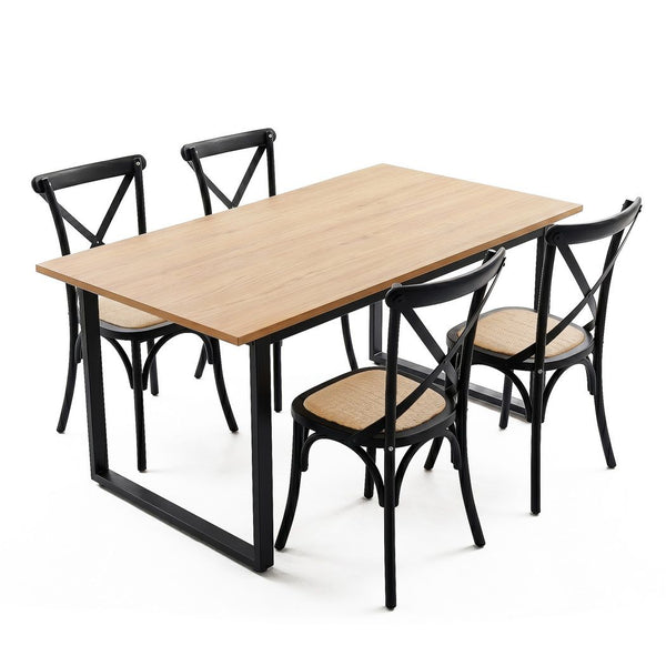 Artiss Dining Table and Chairs Set 5PCS Industrial 4 Black Rattan Chairs for Kitchen, Dining Room, Café Giantz