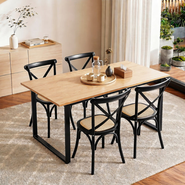 Artiss Dining Table and Chairs Set 5PCS Industrial 4 Black Rattan Chairs for Kitchen, Dining Room, Café Giantz