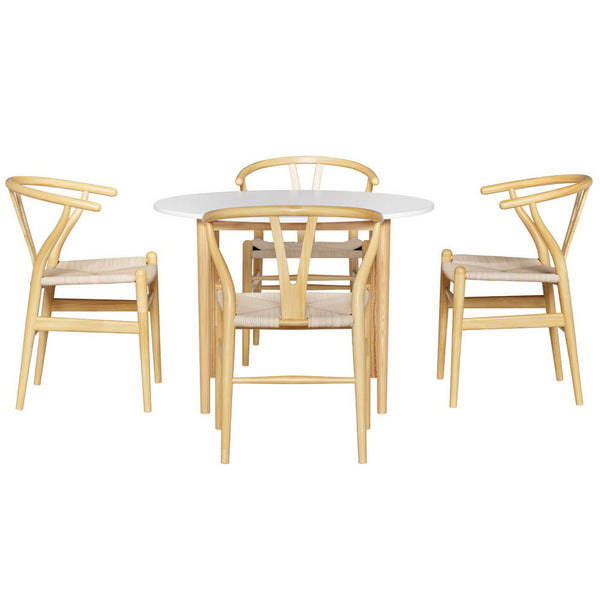 1 Artiss Dining Table and 4 Chairs Set Wishbone Wood Artiss