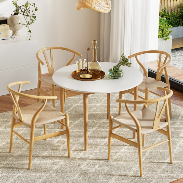 1 Artiss Dining Table and 4 Chairs Set Wishbone Wood Artiss