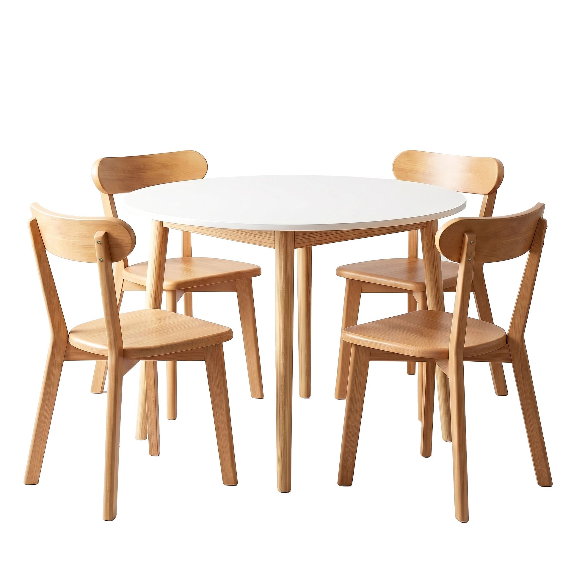 Artiss Round Dining Table and Chairs Set 5 PCS, 108cm Compact Kitchen Table Set with Solid Pine Wood Legs & 4 Ergonomic Rubber Wood Chairs,White Timber Dining Set for Small Space Awezingly