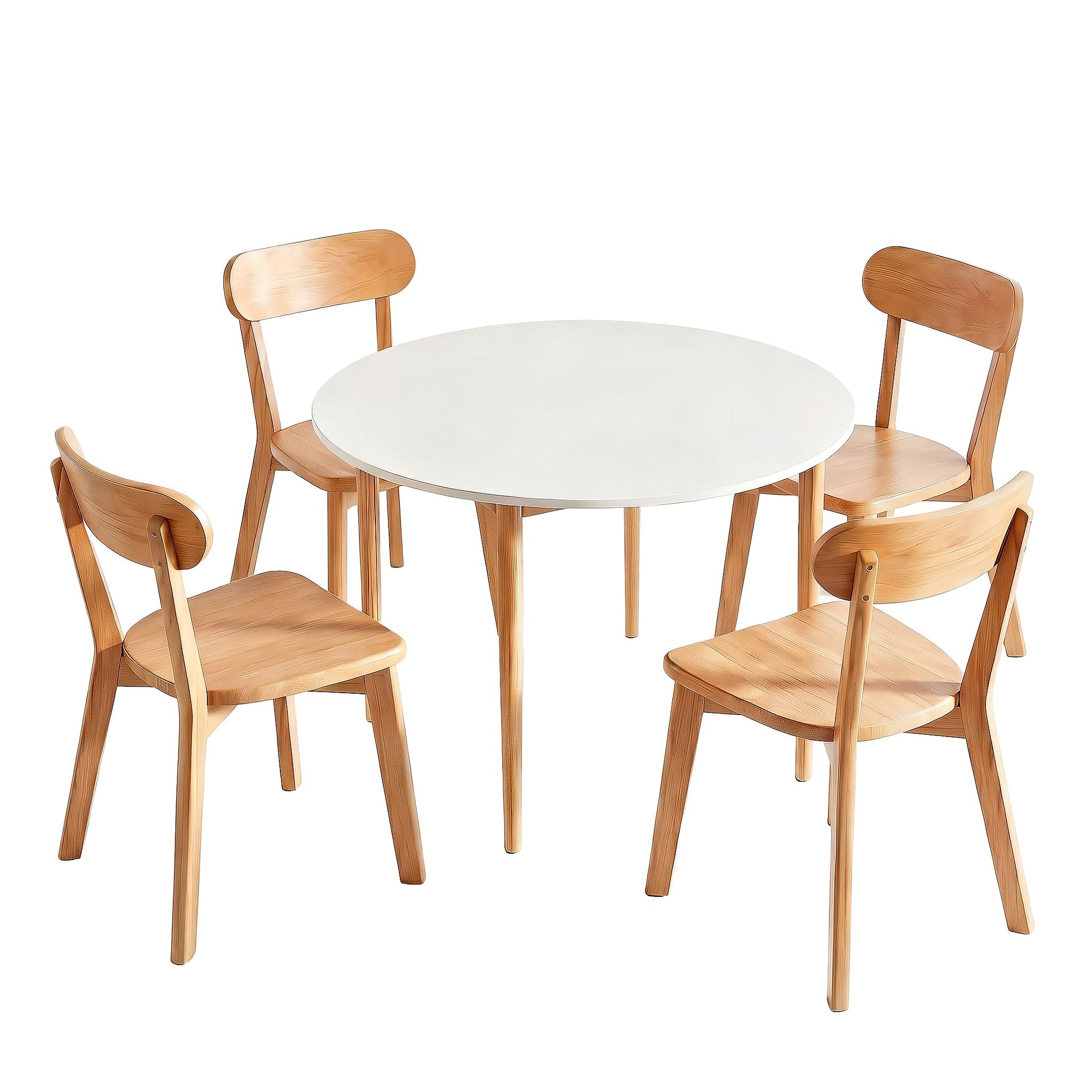 Artiss Round Dining Table and Chairs Set 5 PCS, 108cm Compact Kitchen Table Set with Solid Pine Wood Legs & 4 Ergonomic Rubber Wood Chairs,White Timber Dining Set for Small Space Awezingly
