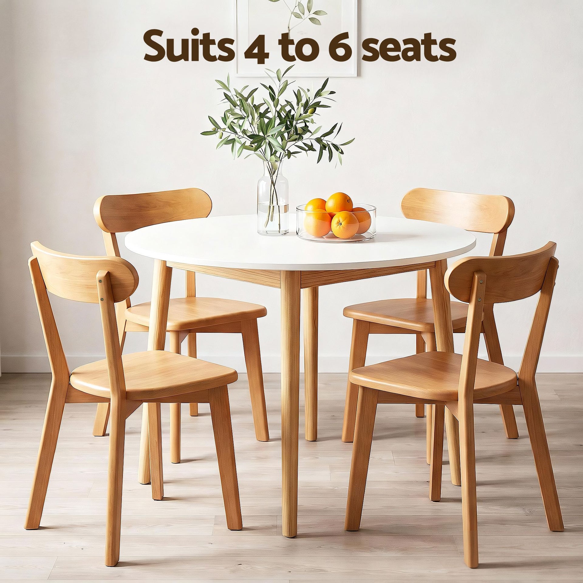 Artiss Round Dining Table and Chairs Set 5 PCS, 108cm Compact Kitchen Table Set with Solid Pine Wood Legs & 4 Ergonomic Rubber Wood Chairs,White Timber Dining Set for Small Space Awezingly