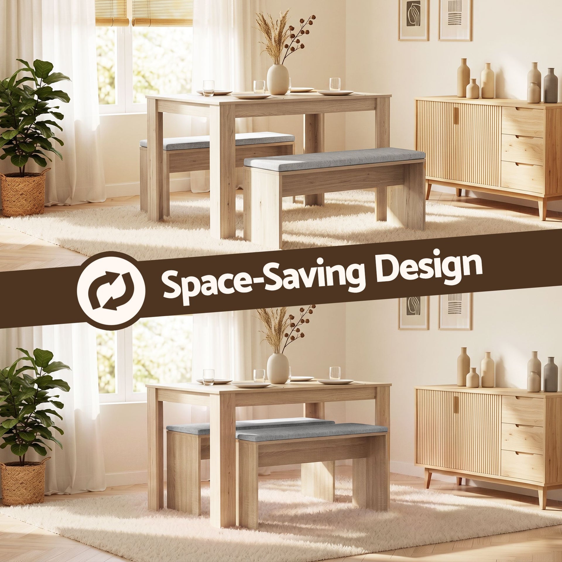 Artiss 3 Piece Dining Sets, 120cm Wooden Dining Table and 2 Upholstered Chairs Set, Space-Saving Modern Kitchen Dining Suite for Home Apartment (Oak) Awezingly
