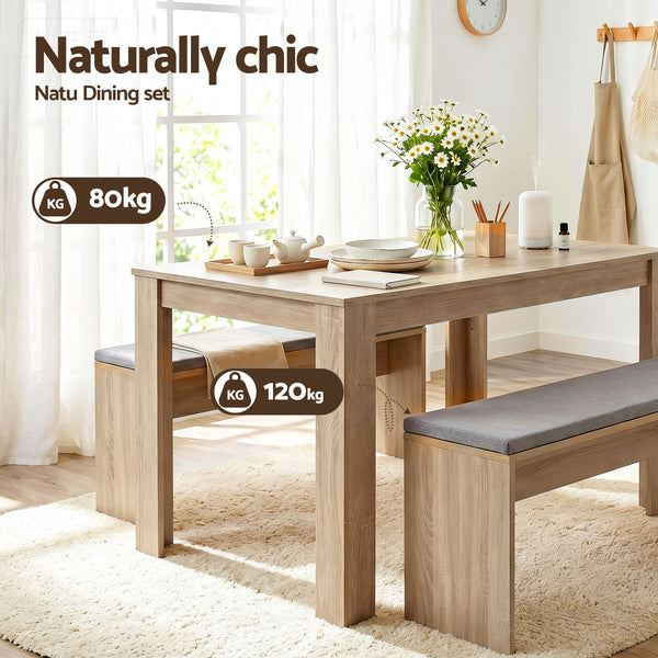Artiss 3 Piece Dining Sets, 120cm Wooden Dining Table and 2 Upholstered Chairs Set, Space-Saving Modern Kitchen Dining Suite for Home Apartment (Oak) Awezingly