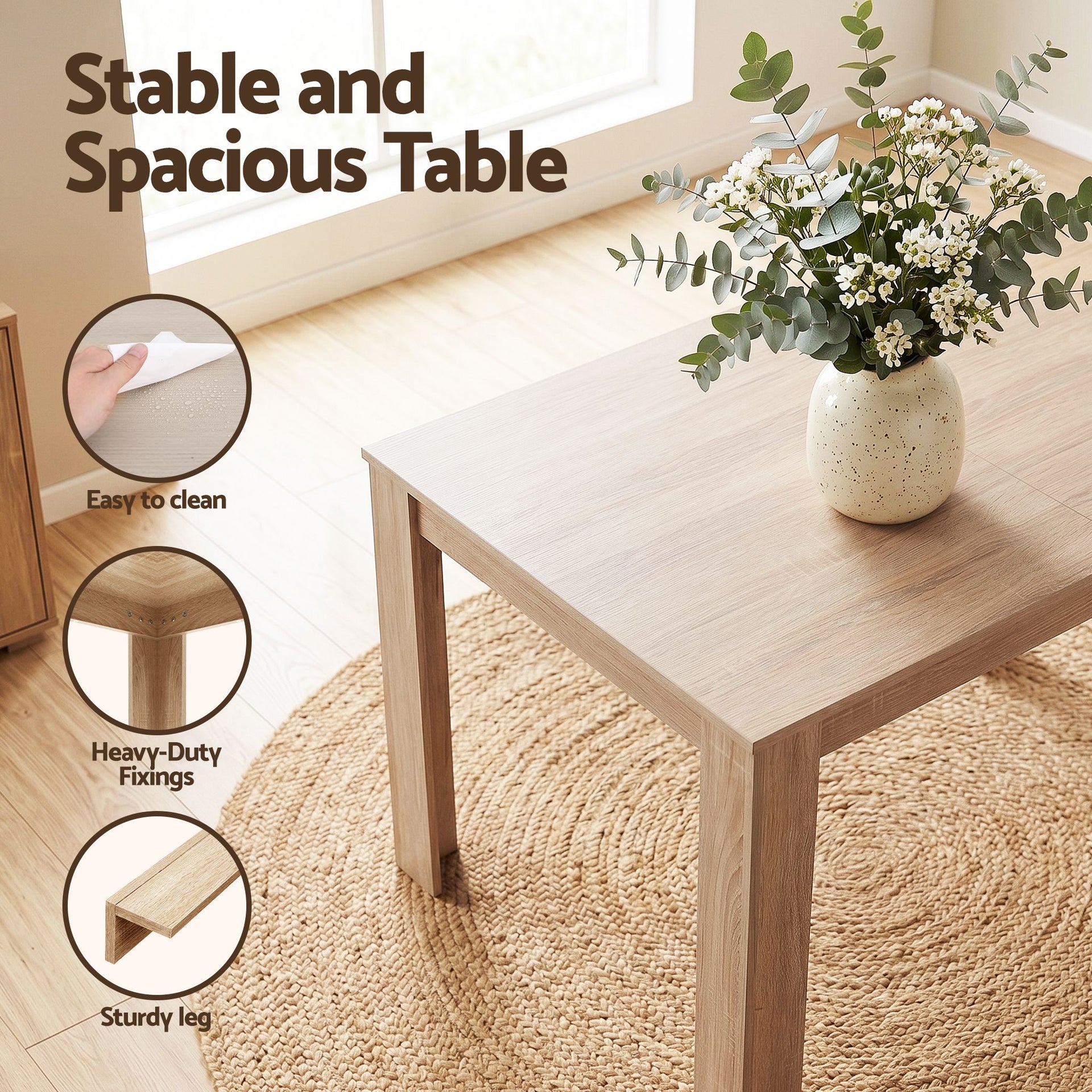 Artiss 3 Piece Dining Sets, 120cm Wooden Dining Table and 2 Upholstered Chairs Set, Space-Saving Modern Kitchen Dining Suite for Home Apartment (Oak) Awezingly