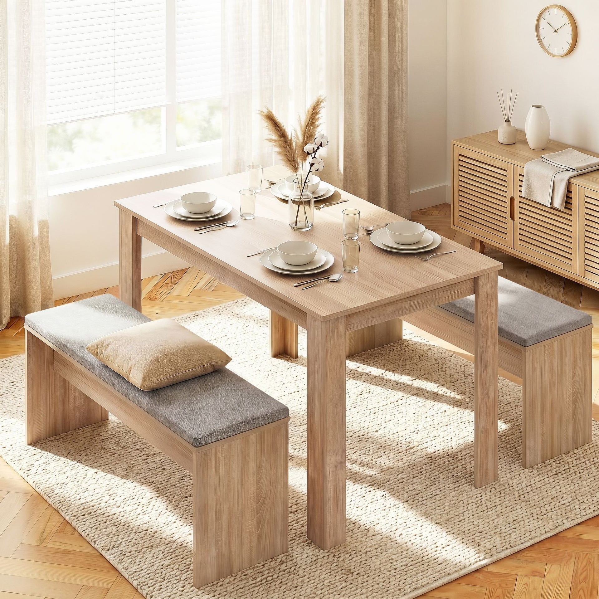 Artiss 3 Piece Dining Sets, 120cm Wooden Dining Table and 2 Upholstered Chairs Set, Space-Saving Modern Kitchen Dining Suite for Home Apartment (Oak) Awezingly
