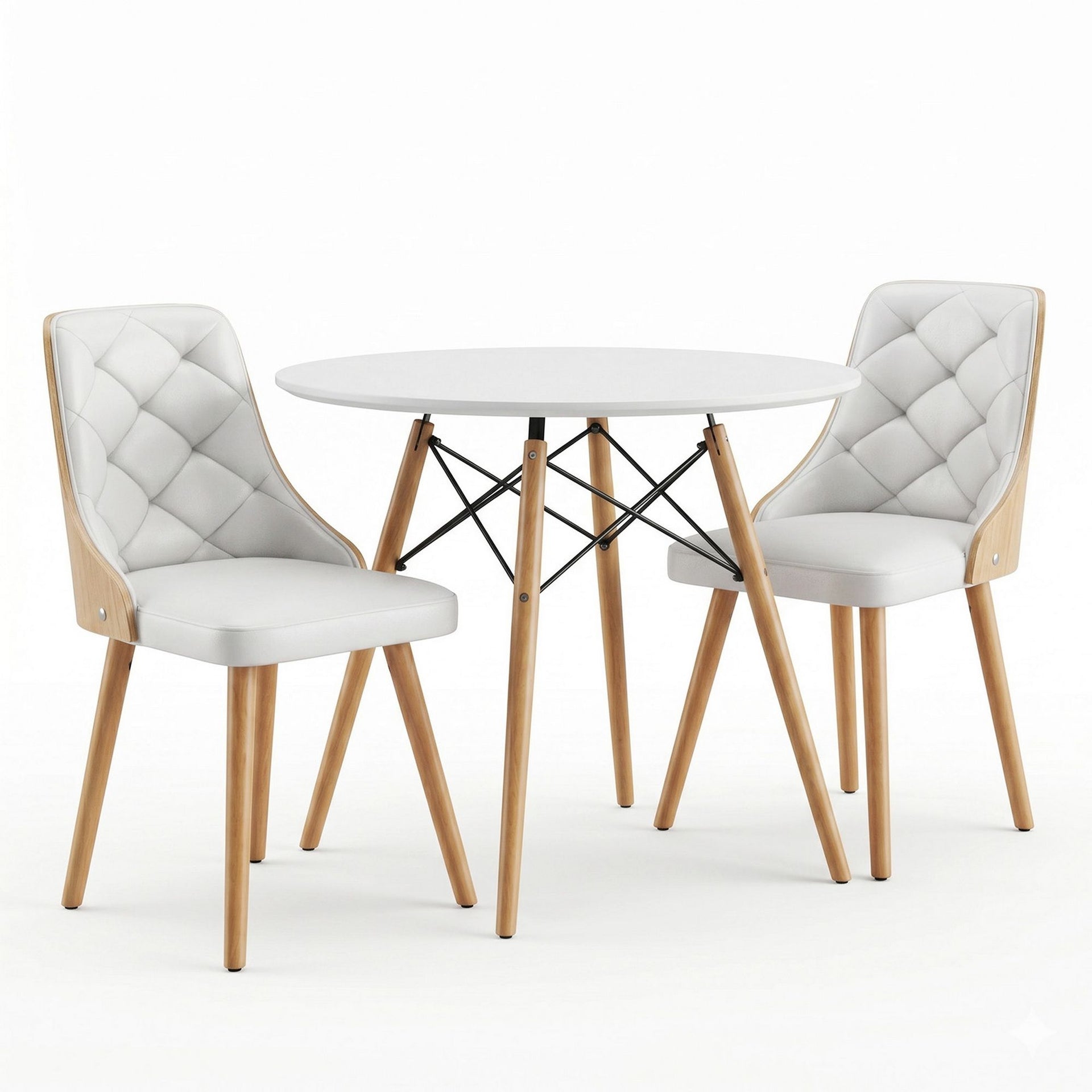 Artiss Dining Table and Chairs Set 3PCS 90cm 2 Seater Round Dining Set for Kitchen, Apartment, Dining Room White Awezingly
