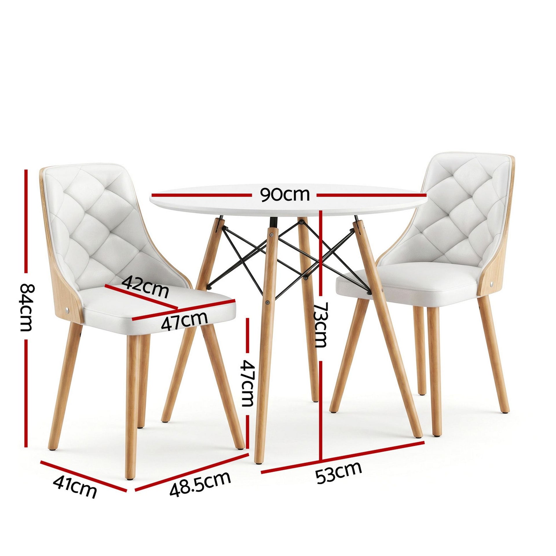 Artiss Dining Table and Chairs Set 3PCS 90cm 2 Seater Round Dining Set for Kitchen, Apartment, Dining Room White Awezingly