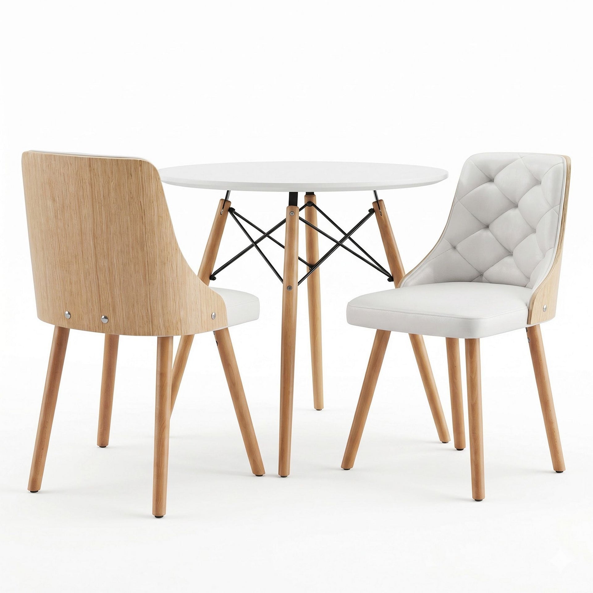 Artiss Dining Table and Chairs Set 3PCS 90cm 2 Seater Round Dining Set for Kitchen, Apartment, Dining Room White Awezingly