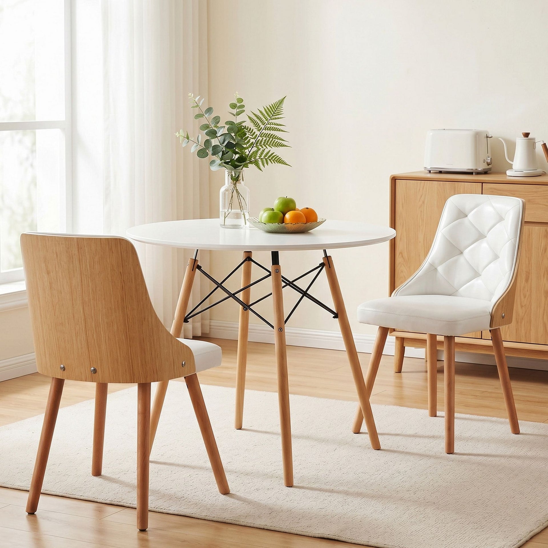 Artiss Dining Table and Chairs Set 3PCS 90cm 2 Seater Round Dining Set for Kitchen, Apartment, Dining Room White Awezingly