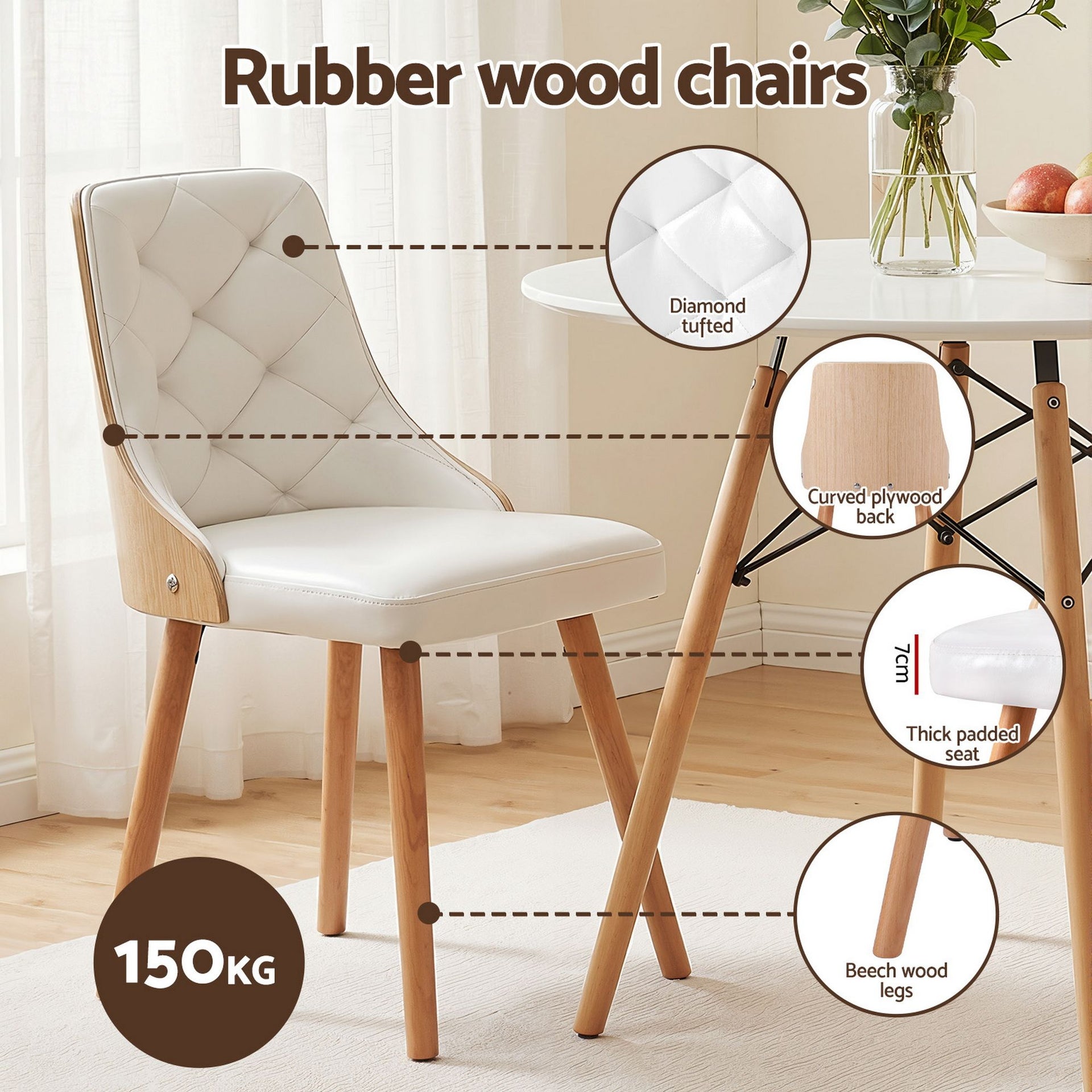 Artiss Dining Table and Chairs Set 3PCS 90cm 2 Seater Round Dining Set for Kitchen, Apartment, Dining Room White Awezingly