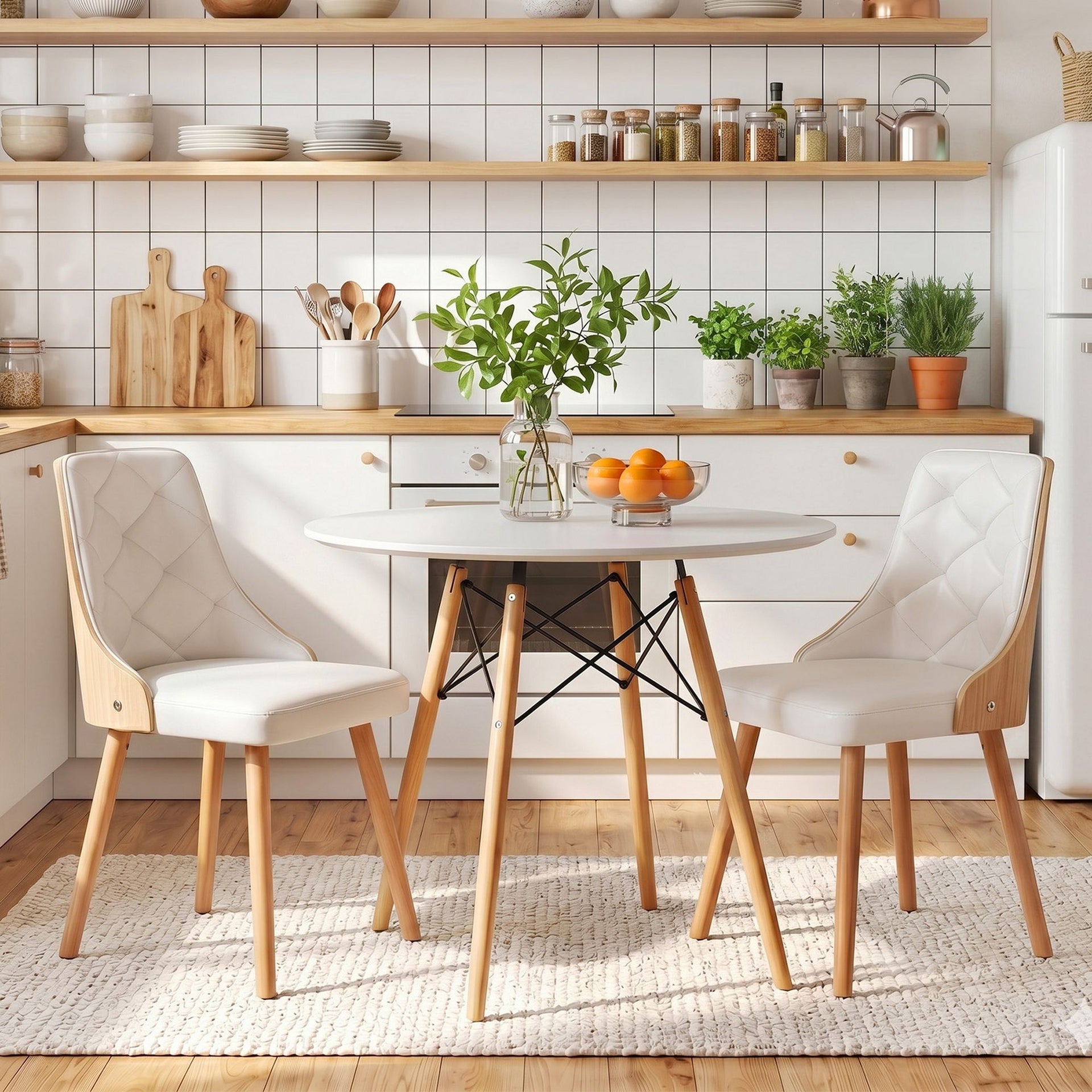 Artiss Dining Table and Chairs Set 3PCS 90cm 2 Seater Round Dining Set for Kitchen, Apartment, Dining Room White Awezingly