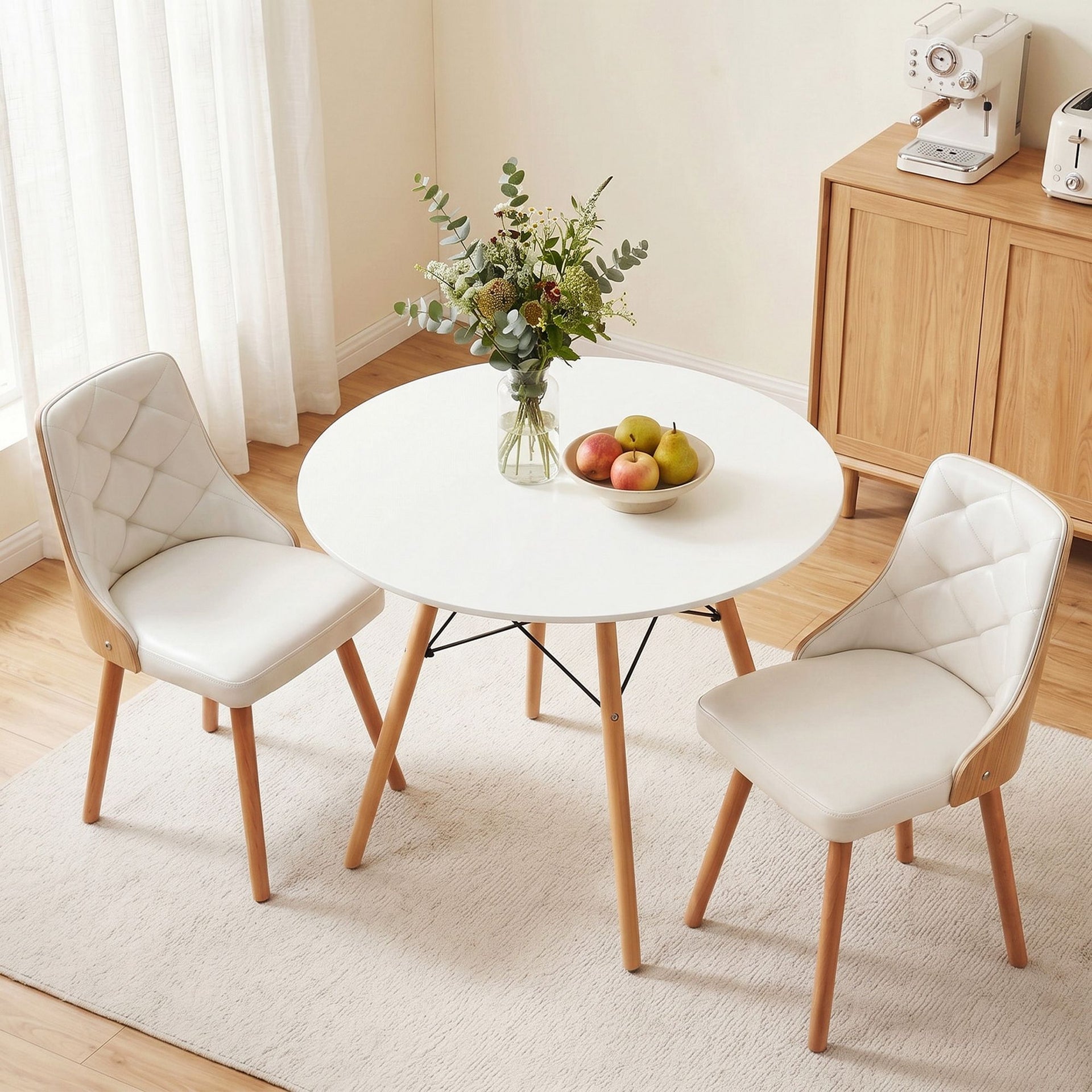 Artiss Dining Table and Chairs Set 3PCS 90cm 2 Seater Round Dining Set for Kitchen, Apartment, Dining Room White Awezingly