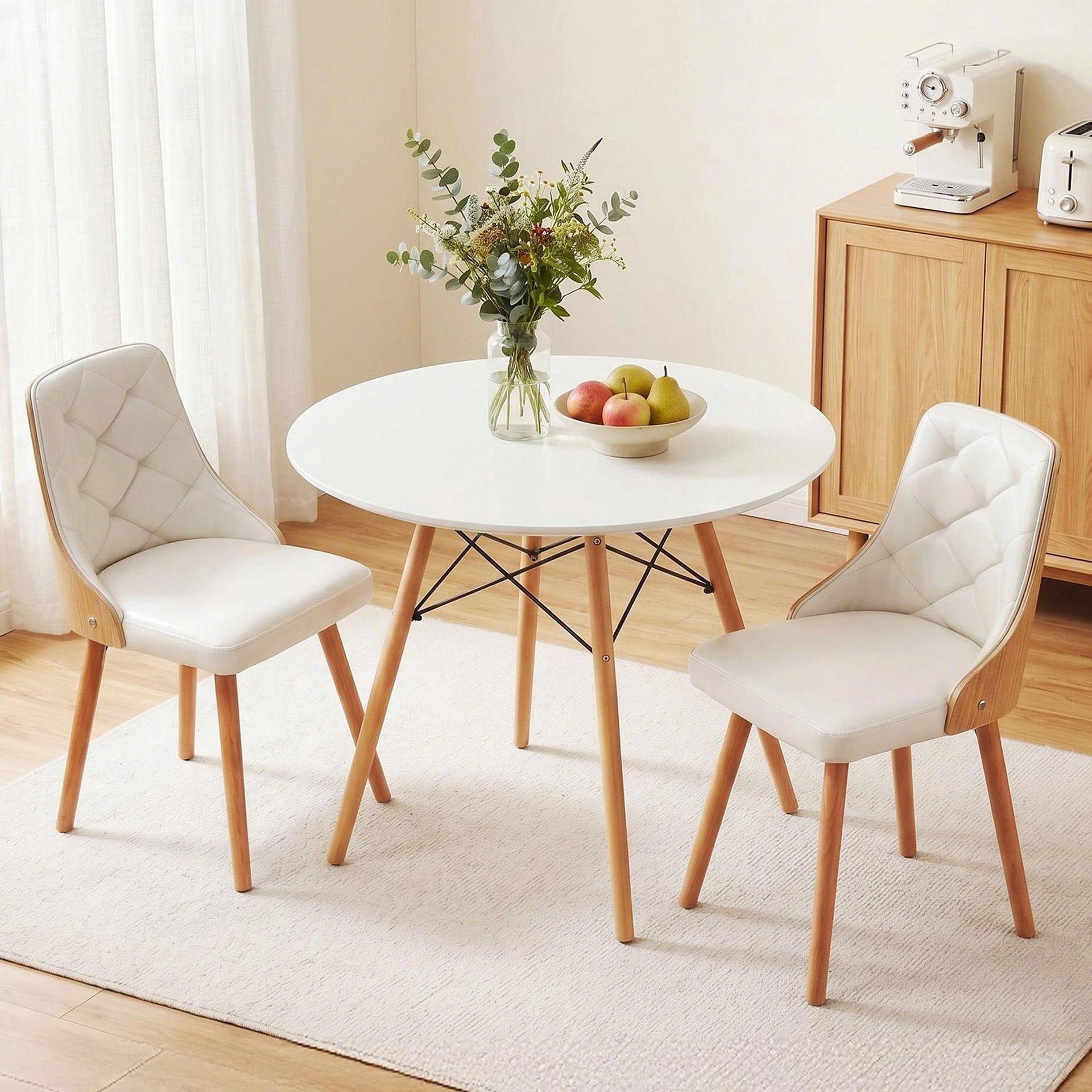 Artiss Dining Table and Chairs Set 3PCS 90cm 2 Seater Round Dining Set for Kitchen, Apartment, Dining Room White Awezingly