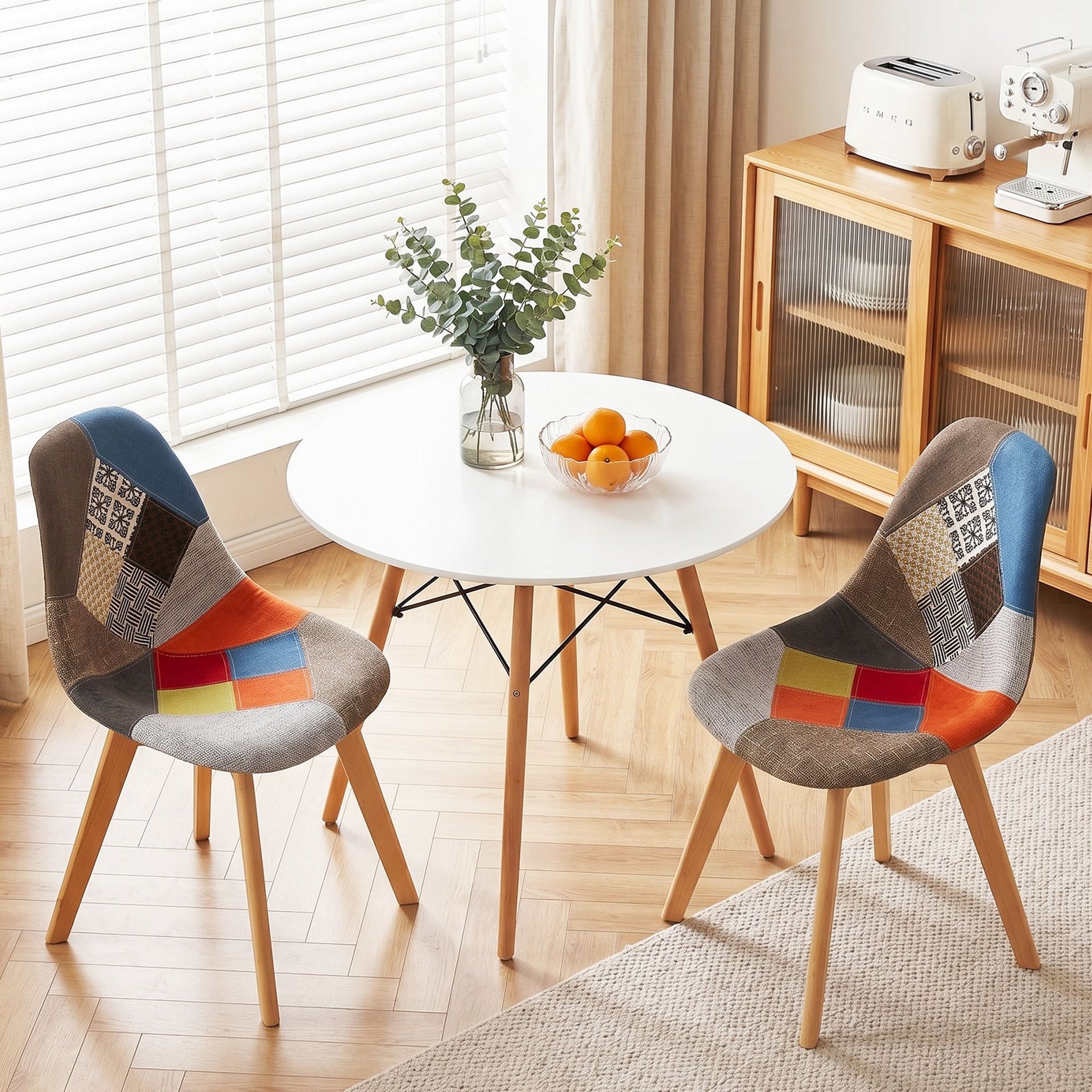 Artiss Dining Table and Chairs Set 3PCS Round 2 Seater Dining Set for Kitchen, Apartment, Dining Room White Artiss