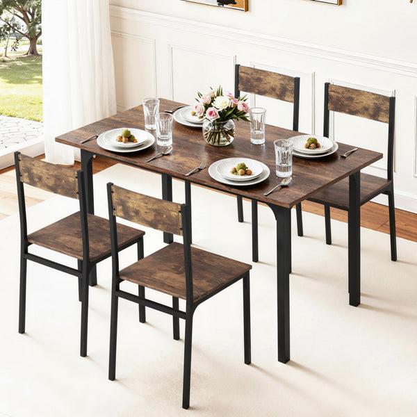 Artiss Dining Table and Chairs Set of 5 Compact Kitchen Furniture Rustic Brown Artiss
