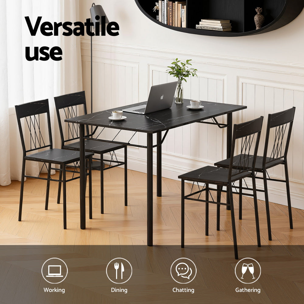 Artiss Dining Table and Chairs Set of 5 Compact Kitchen Furniture Marble Black Artiss
