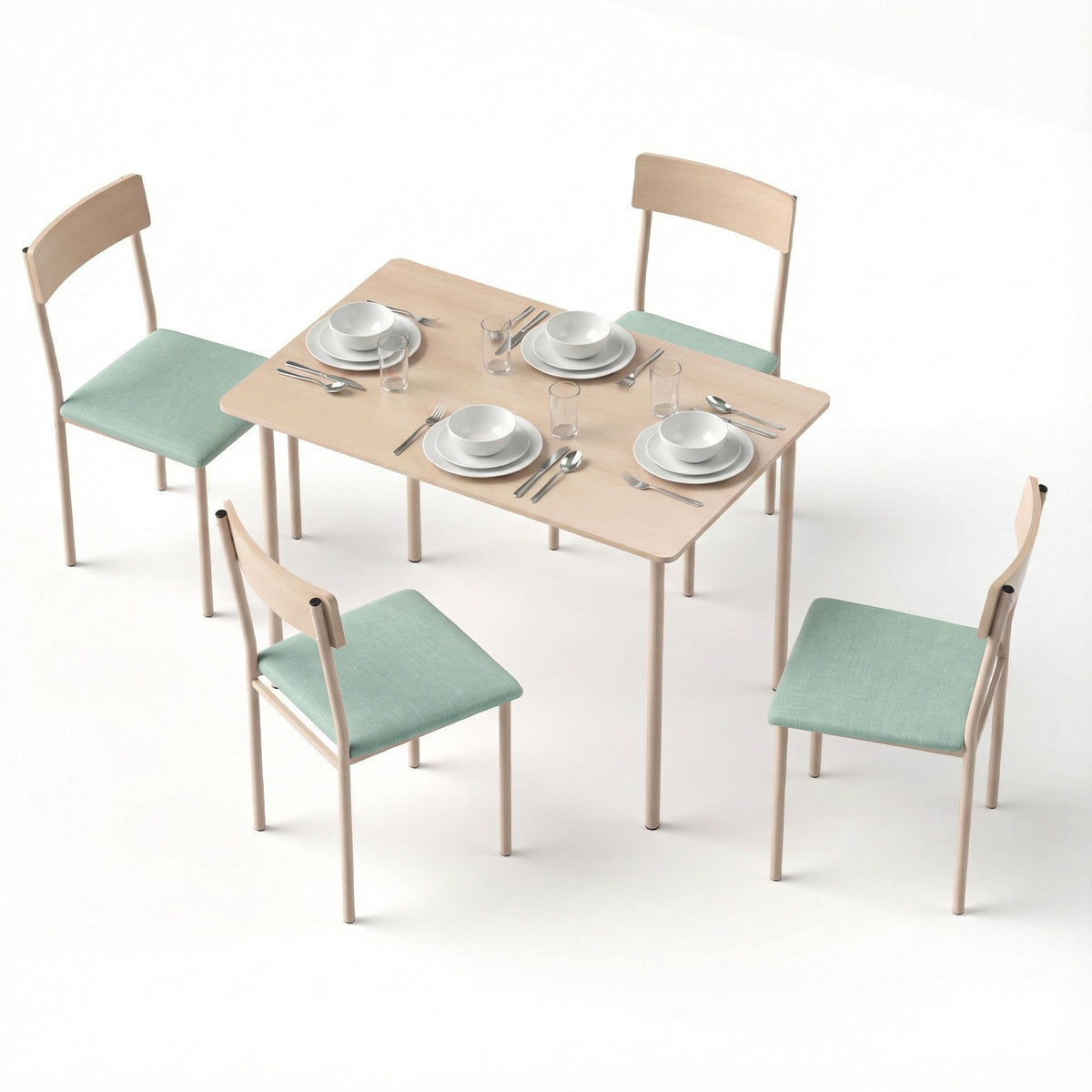 Artiss Dining Table and Chairs Set of 5 Compact Kitchen Furniture Natural Light Green Awezingly