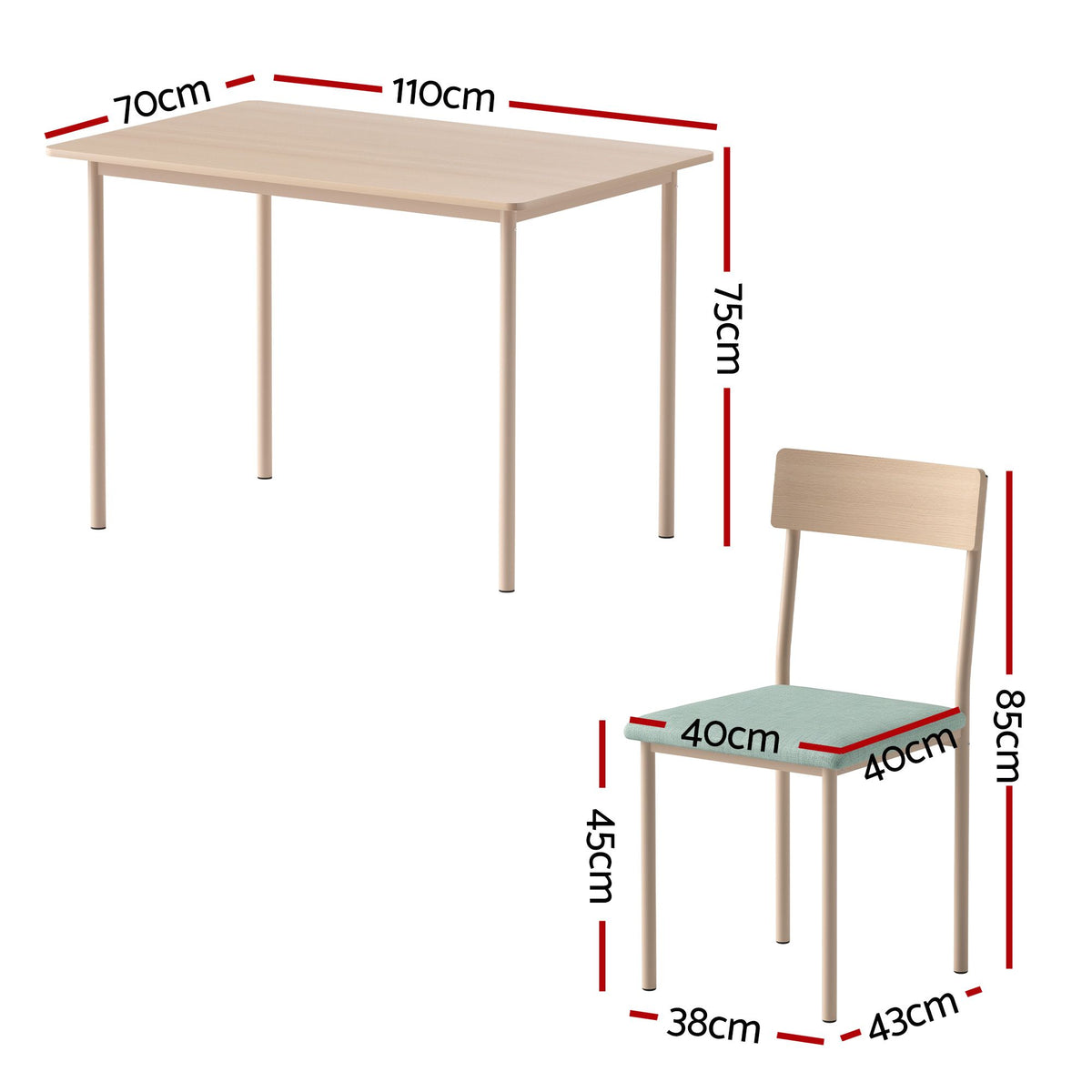 Artiss Dining Table and Chairs Set of 5 Compact Kitchen Furniture Natural Light Green Awezingly