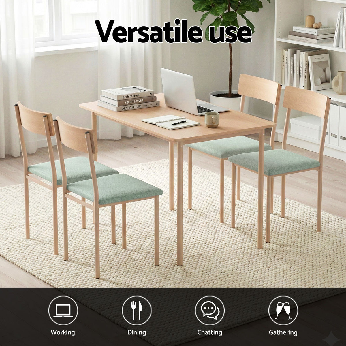 Artiss Dining Table and Chairs Set of 5 Compact Kitchen Furniture Natural Light Green Awezingly
