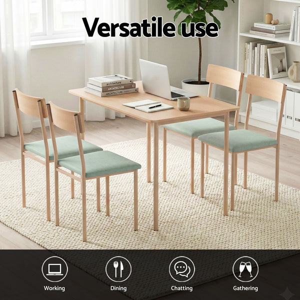 Artiss Dining Table and Chairs Set of 5 Compact Kitchen Furniture Natural Light Green Awezingly