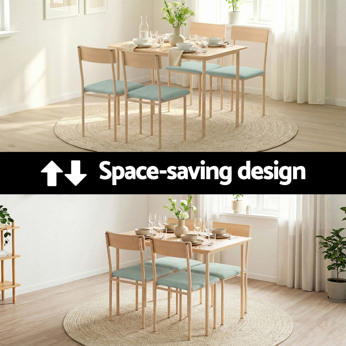 Artiss Dining Table and Chairs Set of 5 Compact Kitchen Furniture Natural Light Green Awezingly