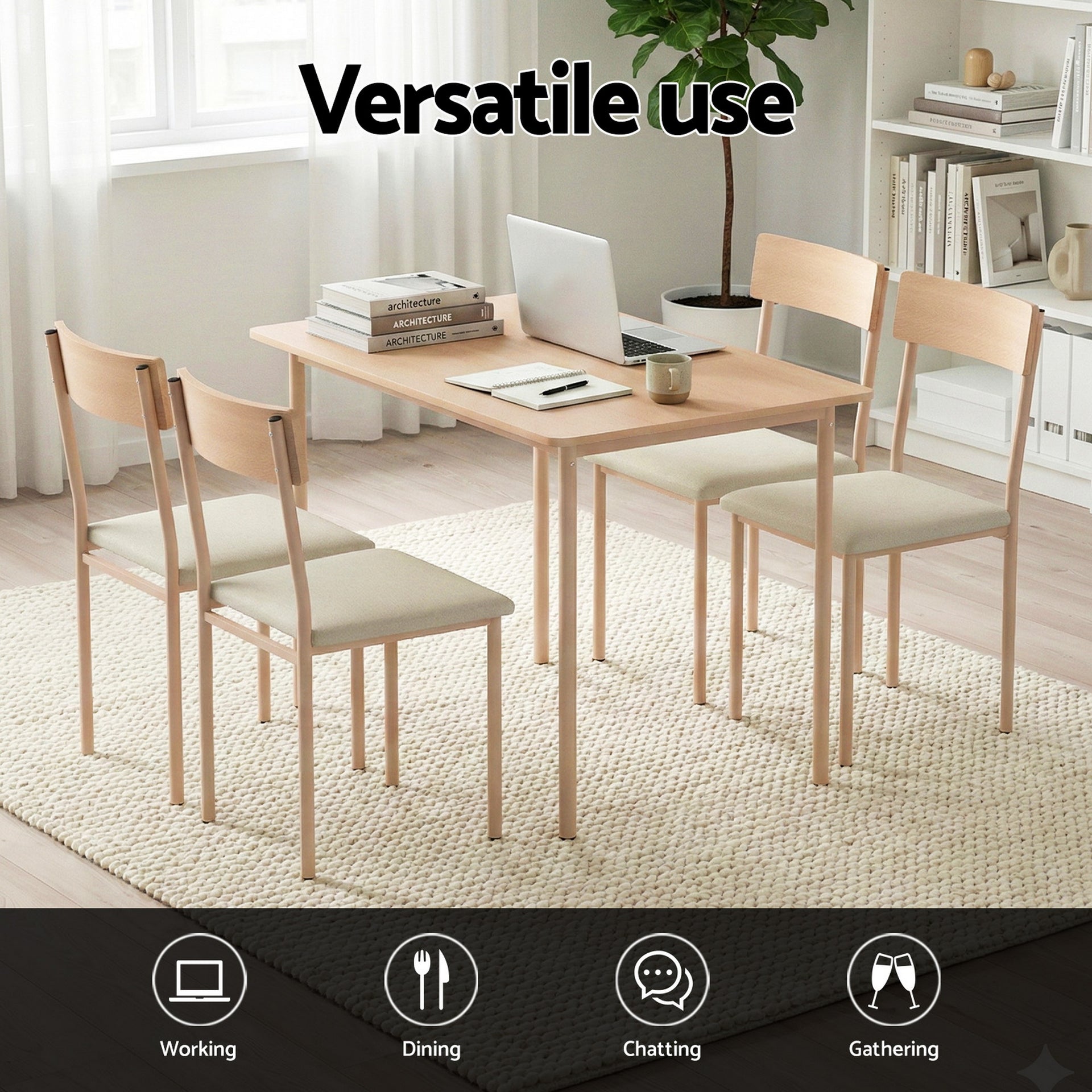 Artiss Dining Table and Chairs Set of 5 Compact Kitchen Furniture Natural Beige Awezingly